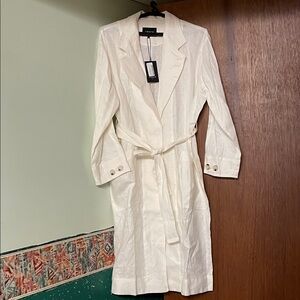 FRNCH 100% linen ivory long belted Trench Coat- new with tags